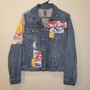GAP Womens Patchwork Camo Denim Jean Jacket Size M